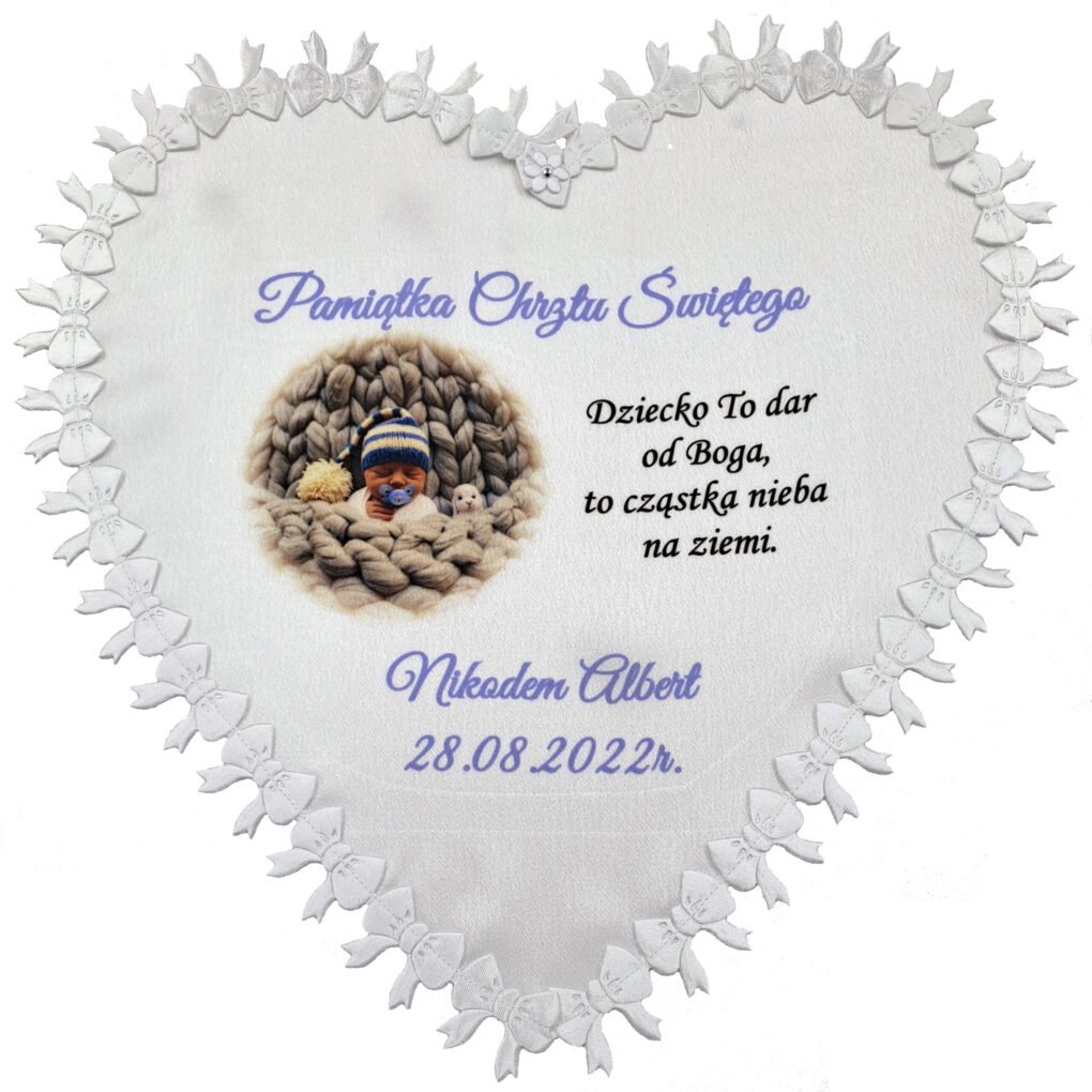 szatka do chrztu dla chłopca ze zdjęciem